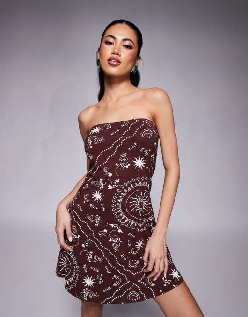 ASOS DESIGN bandeau mini swing dress in bandana print