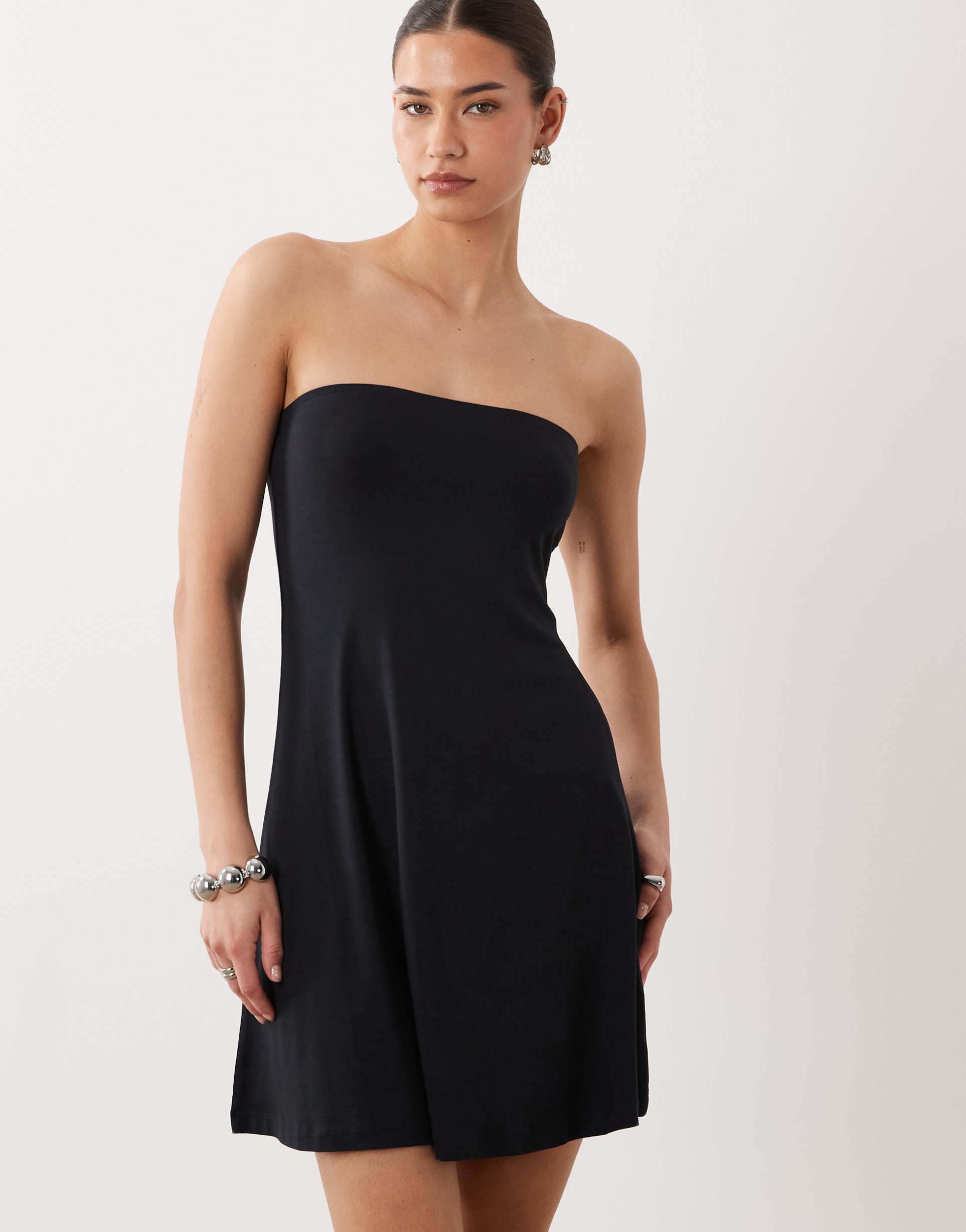 asos design bandeau mini swing dress in black