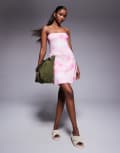 [ASOS DESIGN] ASOS DESIGN bandeau mini swing dress in pink blurred print-Multi S PINK BLUR PRINT