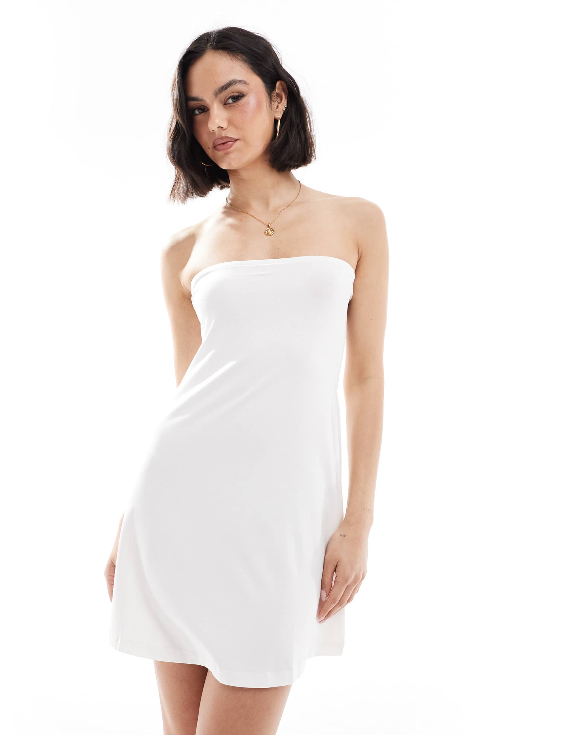 asos design bandeau mini swing dress in white
