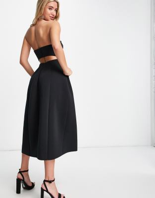 ASOS DESIGN bandeau open back midi skater dress in black