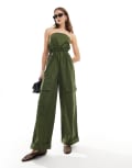 [ASOS DESIGN] ASOS DESIGN bandeau paper bag waist utility jumpsuit in khaki-Green 12 KHAKI