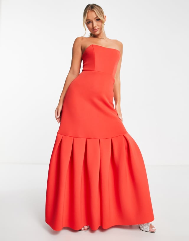 ASOS DESIGN bandeau pephem maxi dress in red