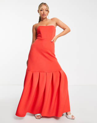 Asos design bandeau midi dress outlet with ruffle pep hem