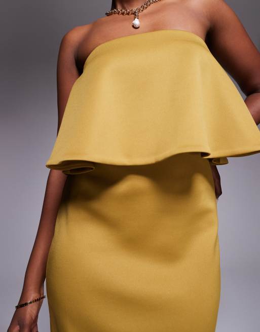 ASOS DESIGN scuba bandeau peplum midi dress in bronze