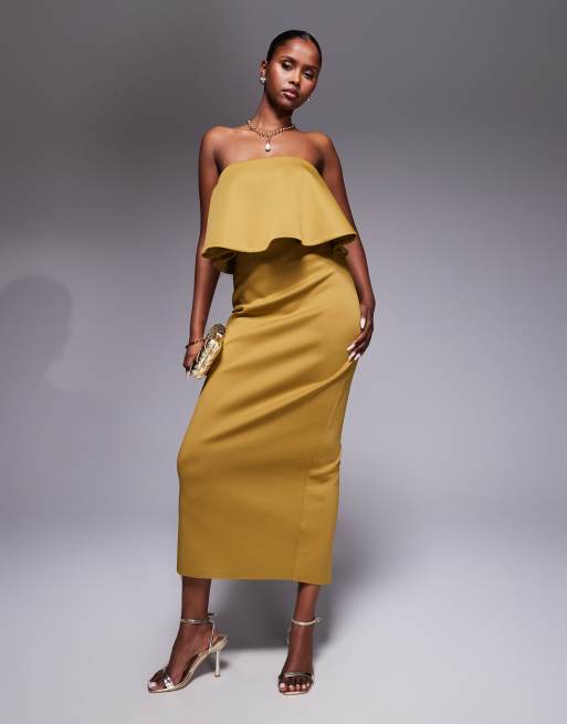 ASOS DESIGN scuba bandeau peplum midi dress in bronze