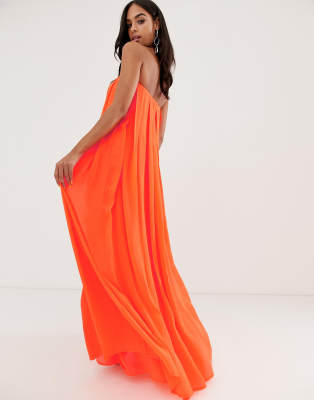 asos orange pleated maxi dress