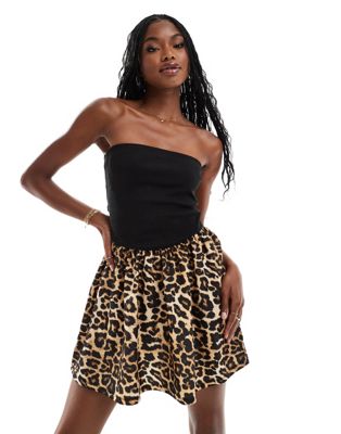 ASOS DESIGN bandeau puff ball mini dress in leopard print