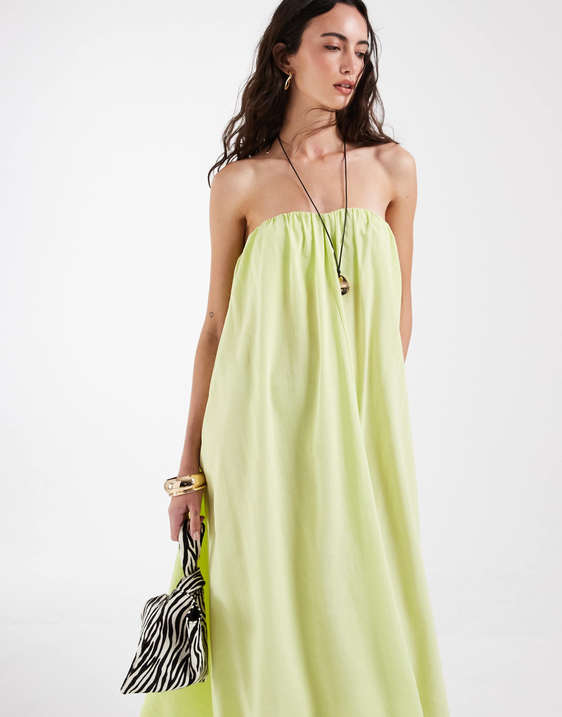 asos design bandeau ruched maxi dress in bright green