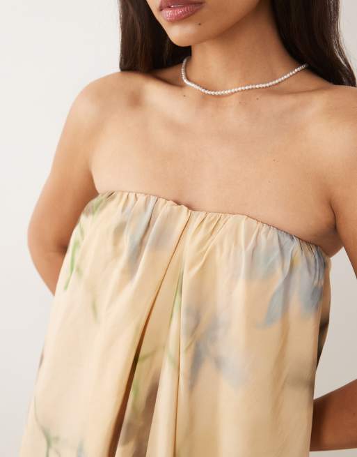 ASOS DESIGN bandeau ruched maxi dress in cream floral, 2 of 4