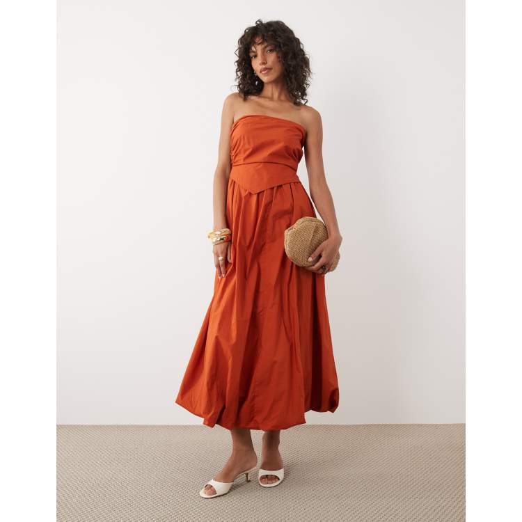 asos rust midi dress ASOS DESIGN bandage wrap around neckline one sleeve midi dress in rust