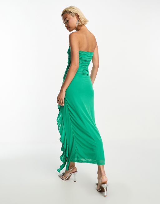 ASOS DESIGN bandeau ruffle maxi dress in green | ASOS