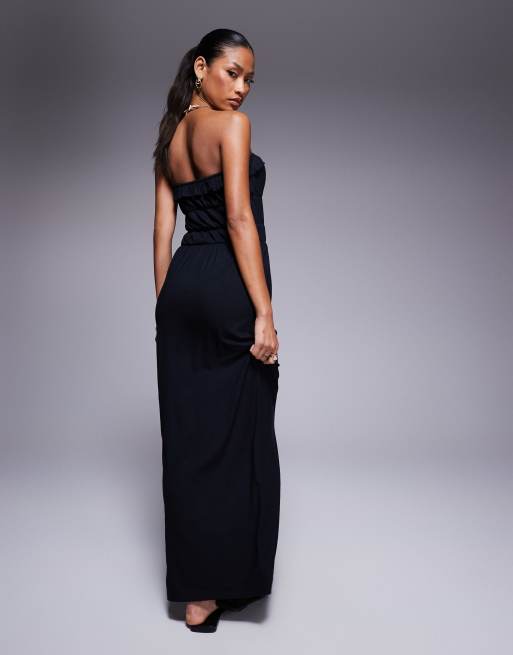 ASOS DESIGN bandeau ruffle tiered waist maxi dress in black