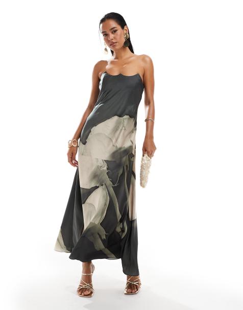 ASOS DESIGN bandeau satin midi dress in overscale floral print - view 1