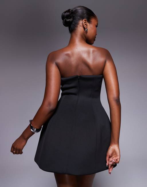 ASOS DESIGN bandeau sculpted mini dress with gold trim in black