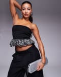 [ASOS DESIGN] ASOS DESIGN bandeau sequin bubble hem top in black XS Black