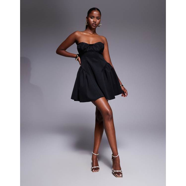 asos off the shoulder skater dress ASOS Design velvet Off Shoulder Skater Mini Dress in Black