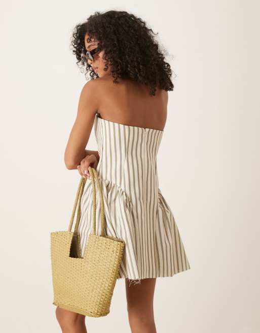 ASOS DESIGN bandeau structured bonded mini dress in natural stripe