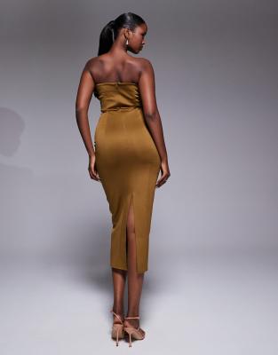 asymmetric neck midi dress Arcelia | Black Asymmetric-Neck Midi Dress With Knot-Sleeve Detail
