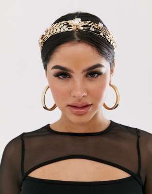 Perles Ornement Feuille Style DesignBandeau Avec Strass Doré Couronne Asos Et SzVUpqM