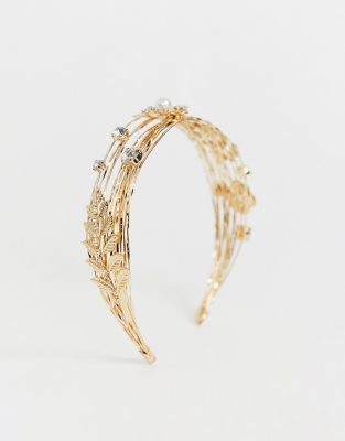 Perles Ornement Feuille Style DesignBandeau Avec Strass Doré Couronne Asos Et SzVUpqM