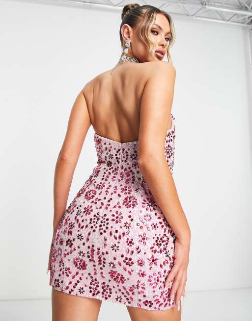ASOS DESIGN bandeau sweetheart neckline embellished sequin mini dress | ASOS