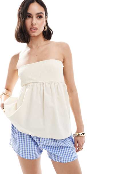 ASOS DESIGN - Bandeau texturé à basque en popeline - Blanc - view 1