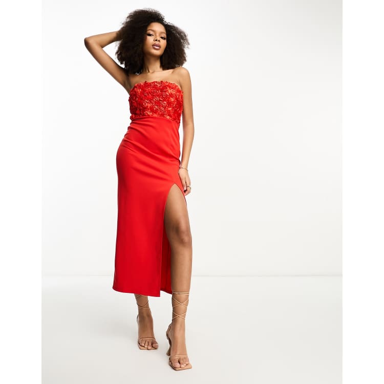 ASOS DESIGN knit bandeau midi dress with cut-out front in textured