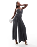 [ASOS DESIGN] ASOS DESIGN bandeau tie detail wide leg jumpsuit in grey 12 Grey