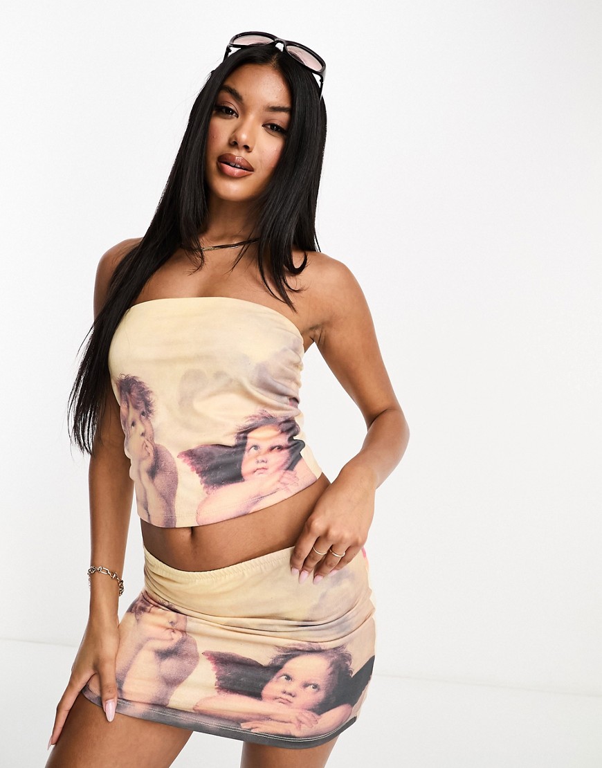 ASOS DESIGN bandeau top co-ord with raphael licence all over graphic-Multi