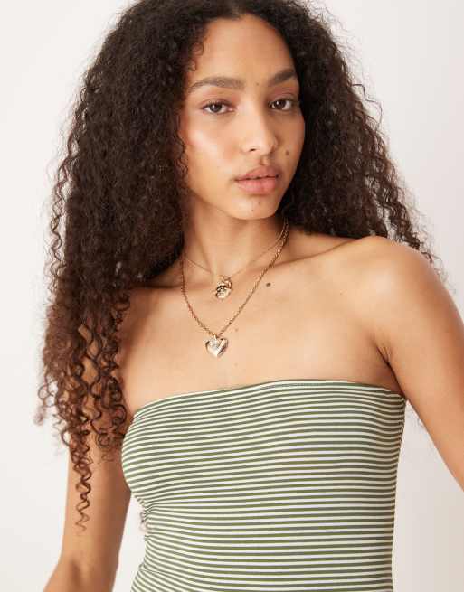 ASOS DESIGN bandeau top in green stripes - part of a set, 3 of 4