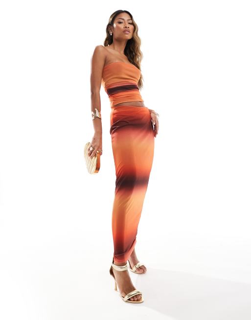 ASOS DESIGN - Bandeau-top med ombré-print i solnedgangsfarver i mesh - Del af sæt, 2 af 4