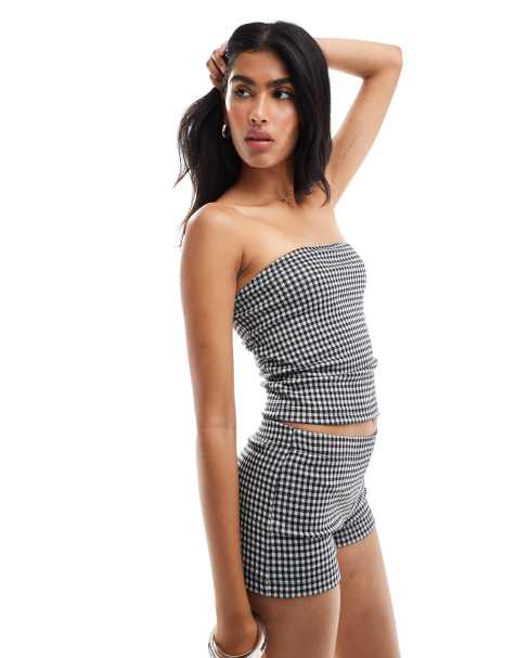 ASOS DESIGN - Bandeau-top med sorte gingham-tern - view 1