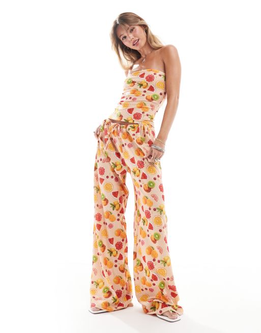 ASOS DESIGN - Bandeau-top med tekstur og orange frugtprint - Del af sæt, 2 af 4