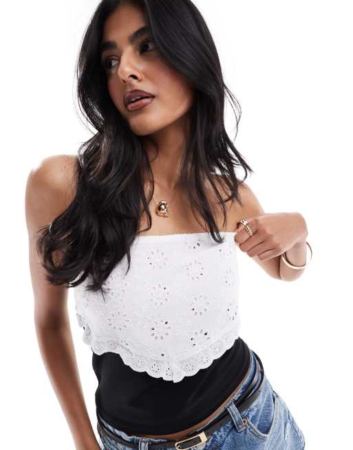 ASOS DESIGN - Bandeau-top met borststuk met contrasterende broderie in zwart