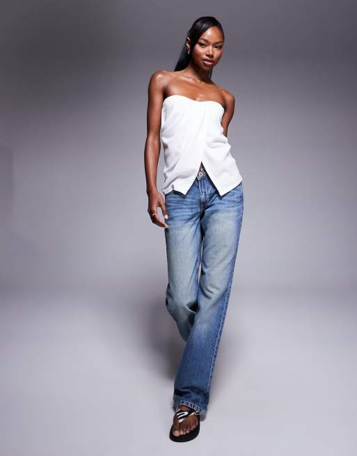 ASOS DESIGN - Bandeau top met gedrapeerd detail en split aan de voorkant in ivoorwit, 2 van 4