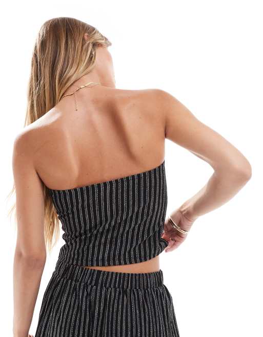 ASOS DESIGN - Bandeau-top met getextureerde strepen in zwart, deel van co-ord set, 4 van 4