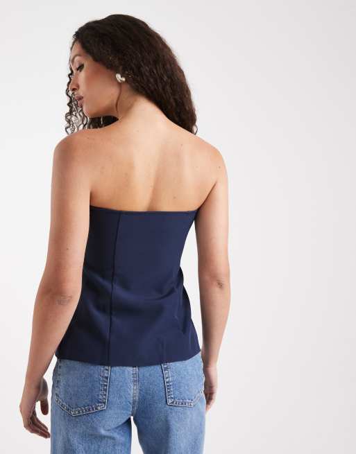 ASOS DESIGN - Bandeau-top met knoopsluiting in marineblauw, 3 van 4