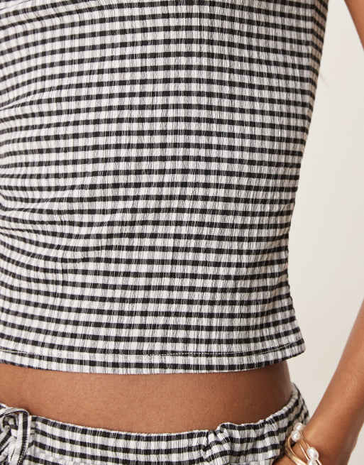 ASOS DESIGN - Bandeau-top met lange pasvorm en zwart-witte gingham ruit, deel van co-ord set, 2 van 4