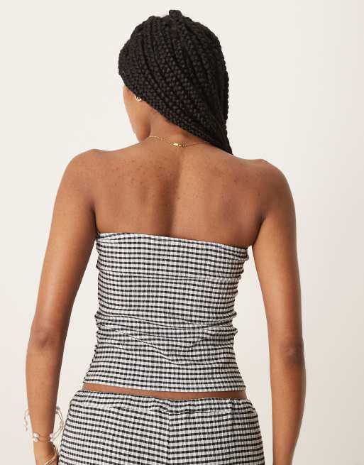 ASOS DESIGN - Bandeau-top met lange pasvorm en zwart-witte gingham ruit, deel van co-ord set, 3 van 4