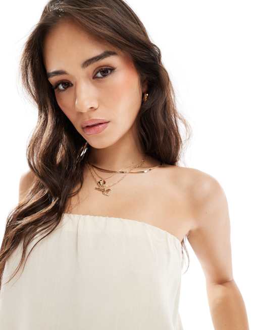 ASOS DESIGN - Bandeau-top met linnenlook en A-lijn in beige, 2 van 4