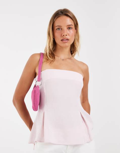 ASOS DESIGN - Bandeau-top met linnenlook in roze, deel van co-ord set - view 1