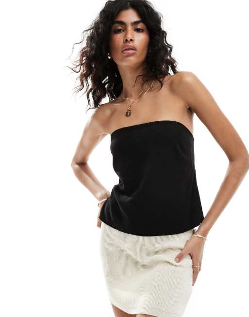 ASOS DESIGN - Bandeau-top met linnenlook in zwart