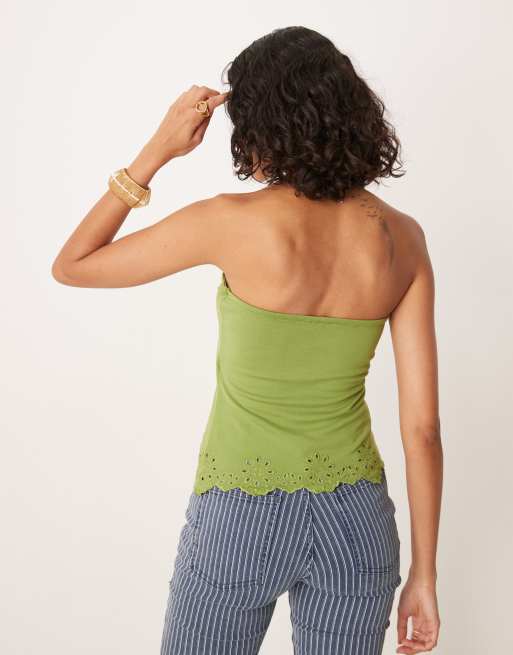 ASOS DESIGN - Bandeau-top met opengewerkte geborduurde zoom in groen, 3 van 4