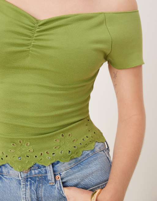 ASOS DESIGN - Bandeau-top met opengewerkte geborduurde zoom in groen, 4 van 4