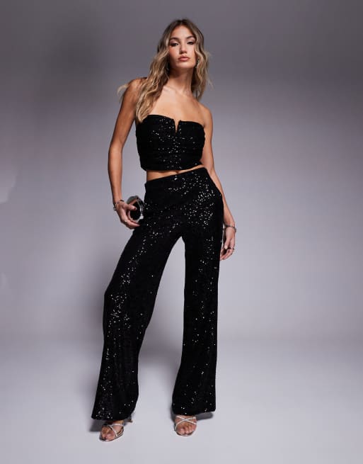 ASOS DESIGN - Bandeau top met pailletten in zwart, deel van co-ord set, 2 van 4