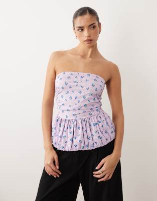 Asos Design Bandeau Top With Bubble Hem In Multi