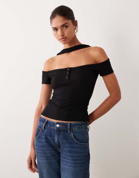 ASOS DESIGN bandeau top with scarf detail in black - view 1