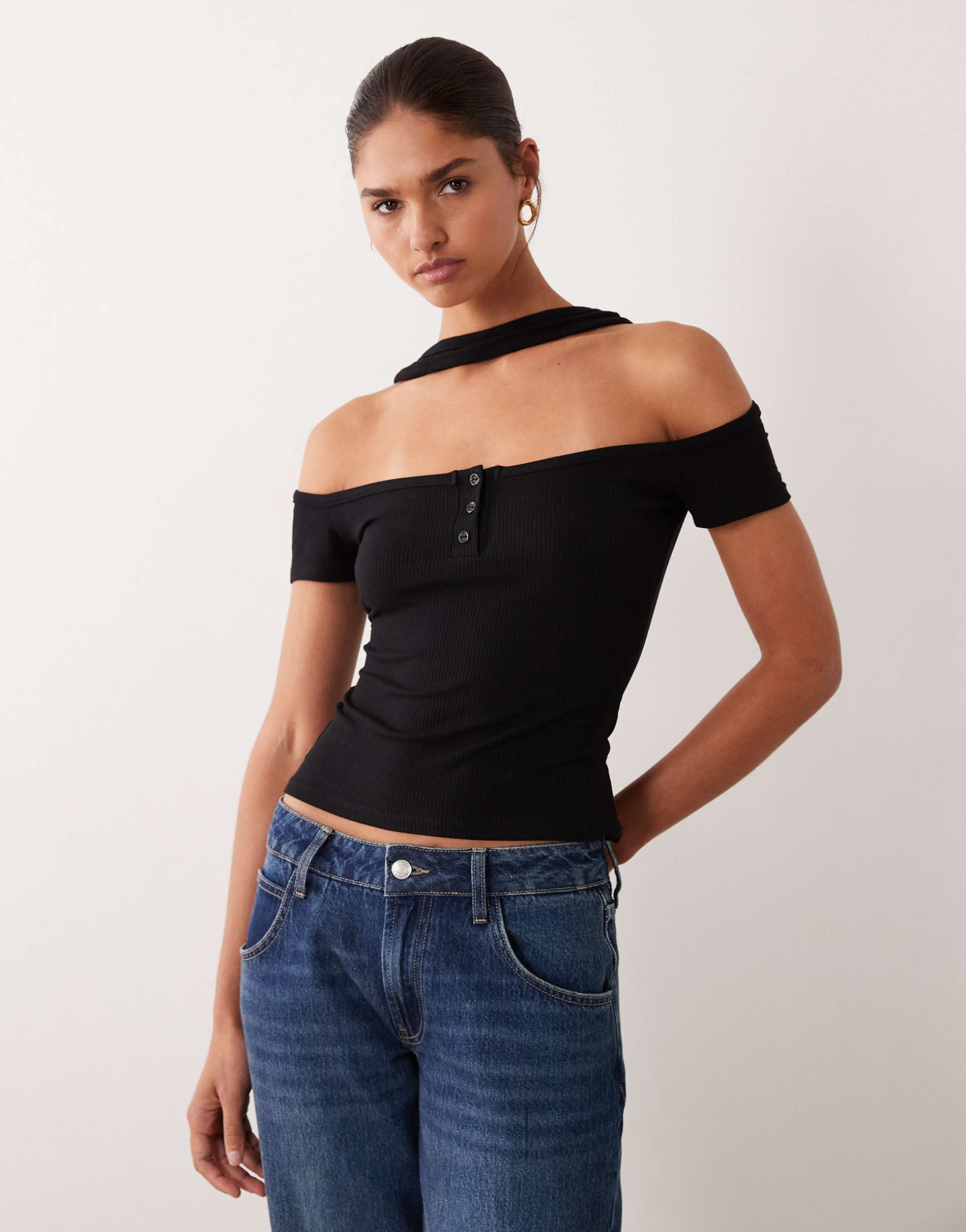 asos design bandeau top with scarf detail in black