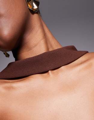 Asos Design Bandeau Top With Scarf Neck Detail In Brown